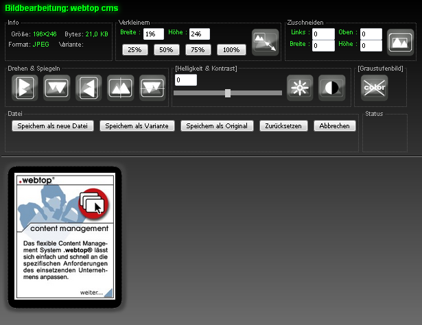 Bildbearbeitung im CMS webtop